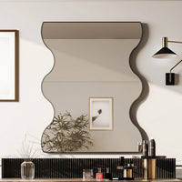 30x35 Inch Wall Mounted Rectangular Mirror Metal Framed Mirror With 2 Wavy Sides