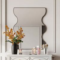 30x35 Inch Wall Mounted Rectangular Mirror Metal Framed Mirror With 2 Wavy Sides