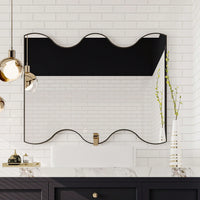 30x35 Inch Wall Mounted Rectangular Mirror Metal Framed Mirror With 2 Wavy Sides