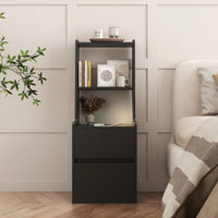 Modern Nightstand with Charging Station and Night Light - Stylish Storage Cabinet for Bedroom with Bookshelf