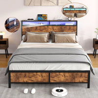 Industrial QUEEN Bed Frame With LED Lights And 2 USB Ports, Bed Frame With Storage, Noise Free, No Box Spring Needed