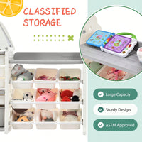 Kids Toy Storage Organizer with 14 Bins Multi-Functional Nursery Furniture Set for Playroom Bedroom and Living Room