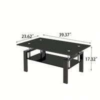 2 Layer Storage Tea Table, Tempered Glass Coffee Table