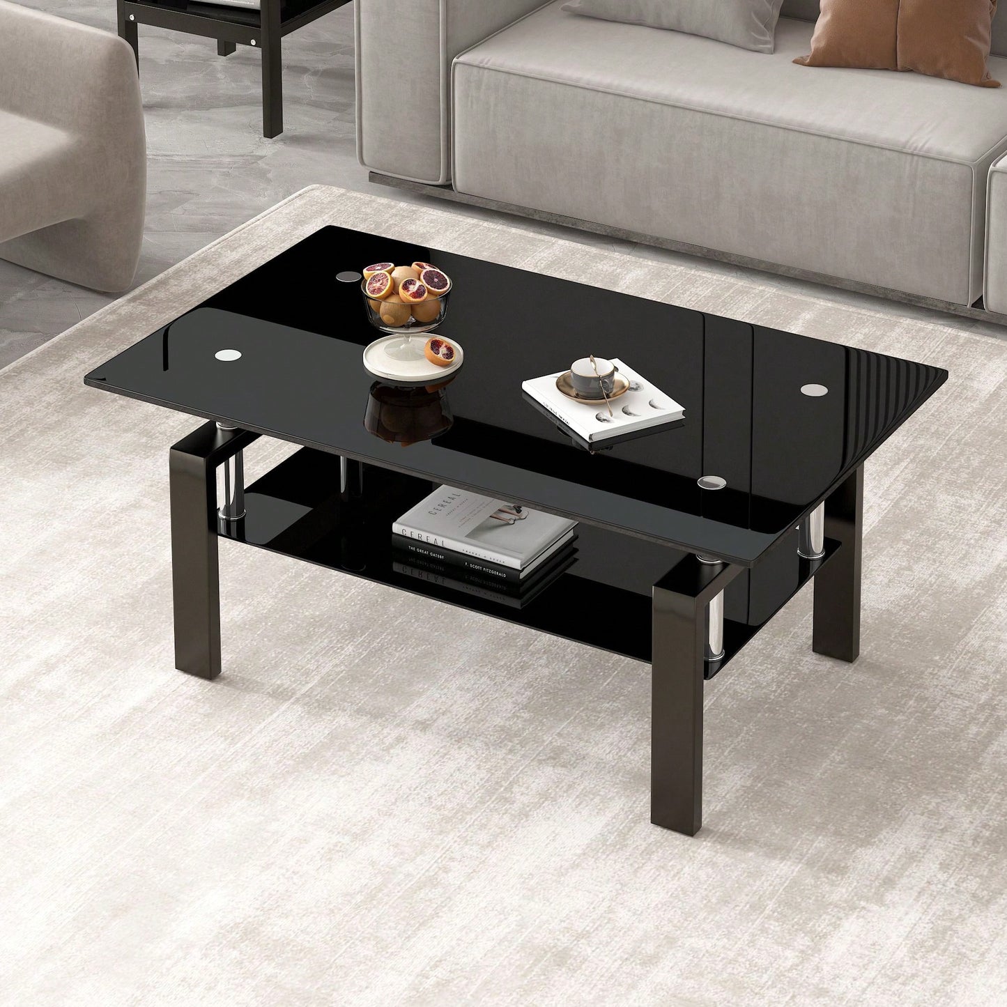 2 Layer Storage Tea Table, Tempered Glass Coffee Table