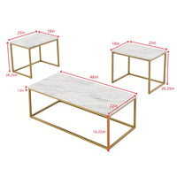 Modern White Faux Marble Coffee Table With 2 End Tables For Living Room And Office