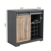 Rustic Wood Wine Cabinet with Stone Finish for Living and Dining Room - Sturdy Farmhouse Coffee Bar Storage - Easy Assembly