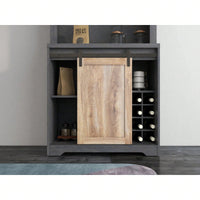 Rustic Wood Wine Cabinet with Stone Finish for Living and Dining Room - Sturdy Farmhouse Coffee Bar Storage - Easy Assembly