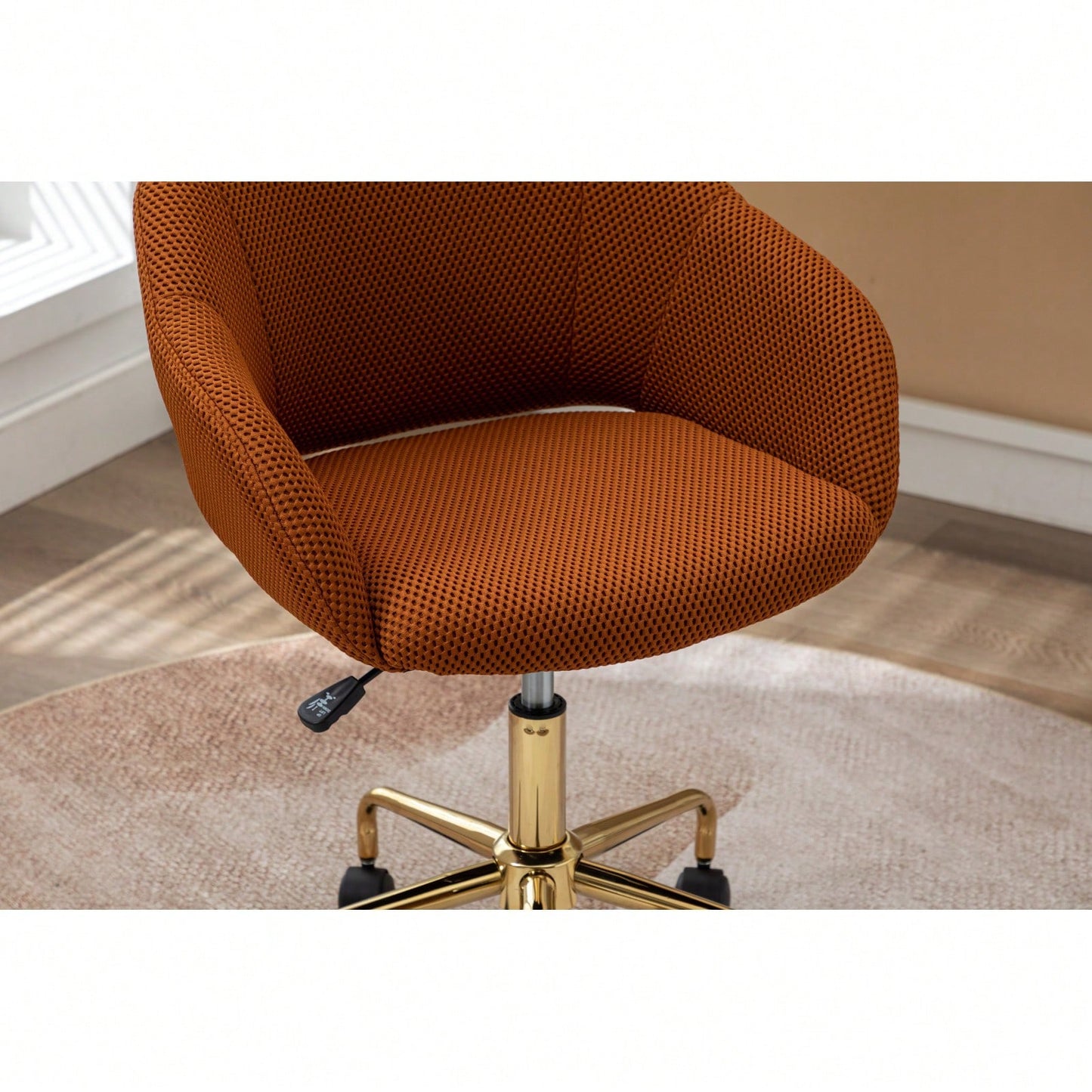 Adjustable Height Mesh Fabric Swivel Chair with Gold Base Soft Foam Seat 360° Rolling Wheels for Home Office and Bedroom