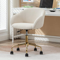 Adjustable Height Mesh Fabric Swivel Chair with Gold Base Soft Foam Seat 360° Rolling Wheels for Home Office and Bedroom