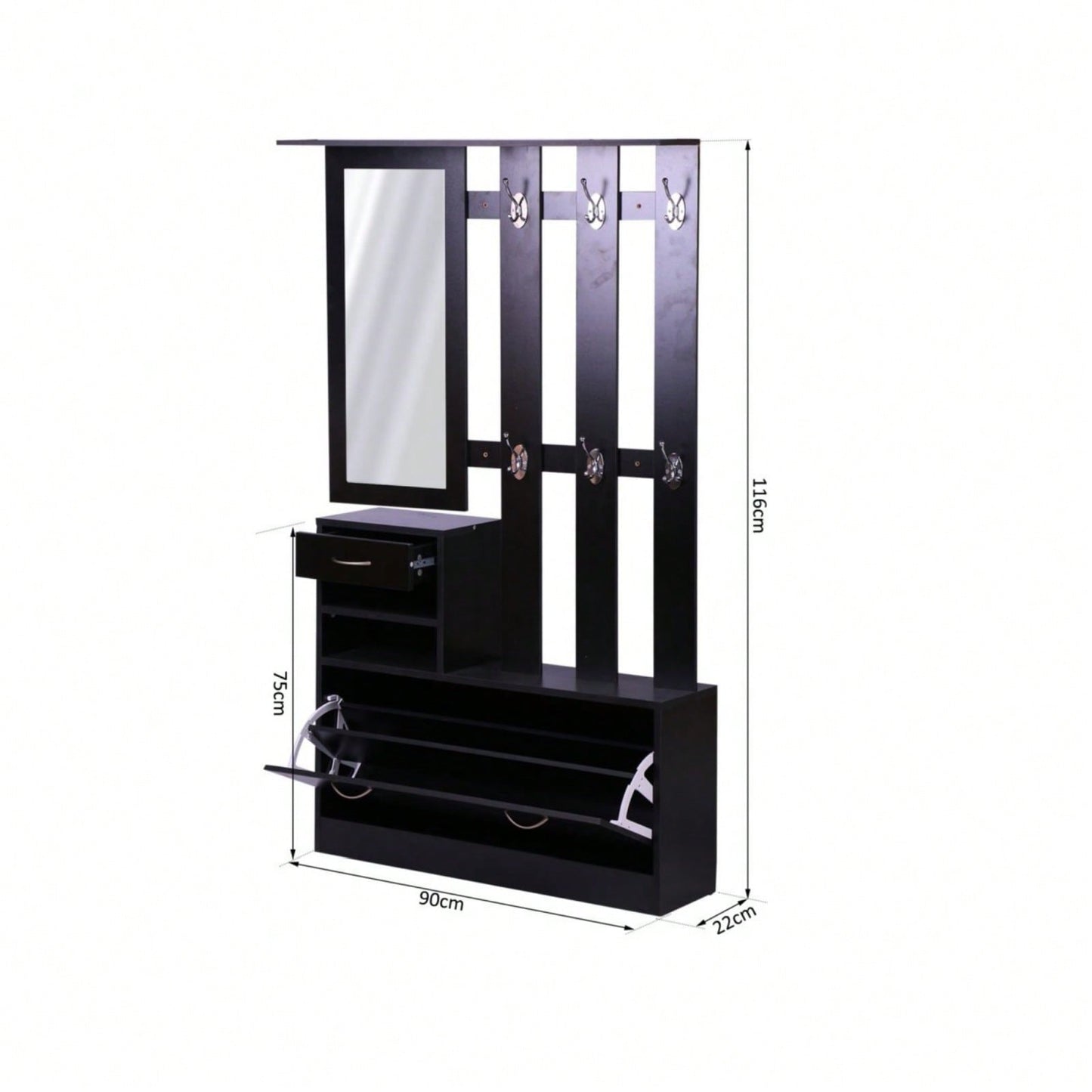 Three In One Combination Gate Cabinet With Shoe Cabinet+Hang Shelf+ Mirror,Black - Strong Structure, Large Storage Space