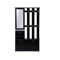 Three In One Combination Gate Cabinet With Shoe Cabinet+Hang Shelf+ Mirror,Black - Strong Structure, Large Storage Space