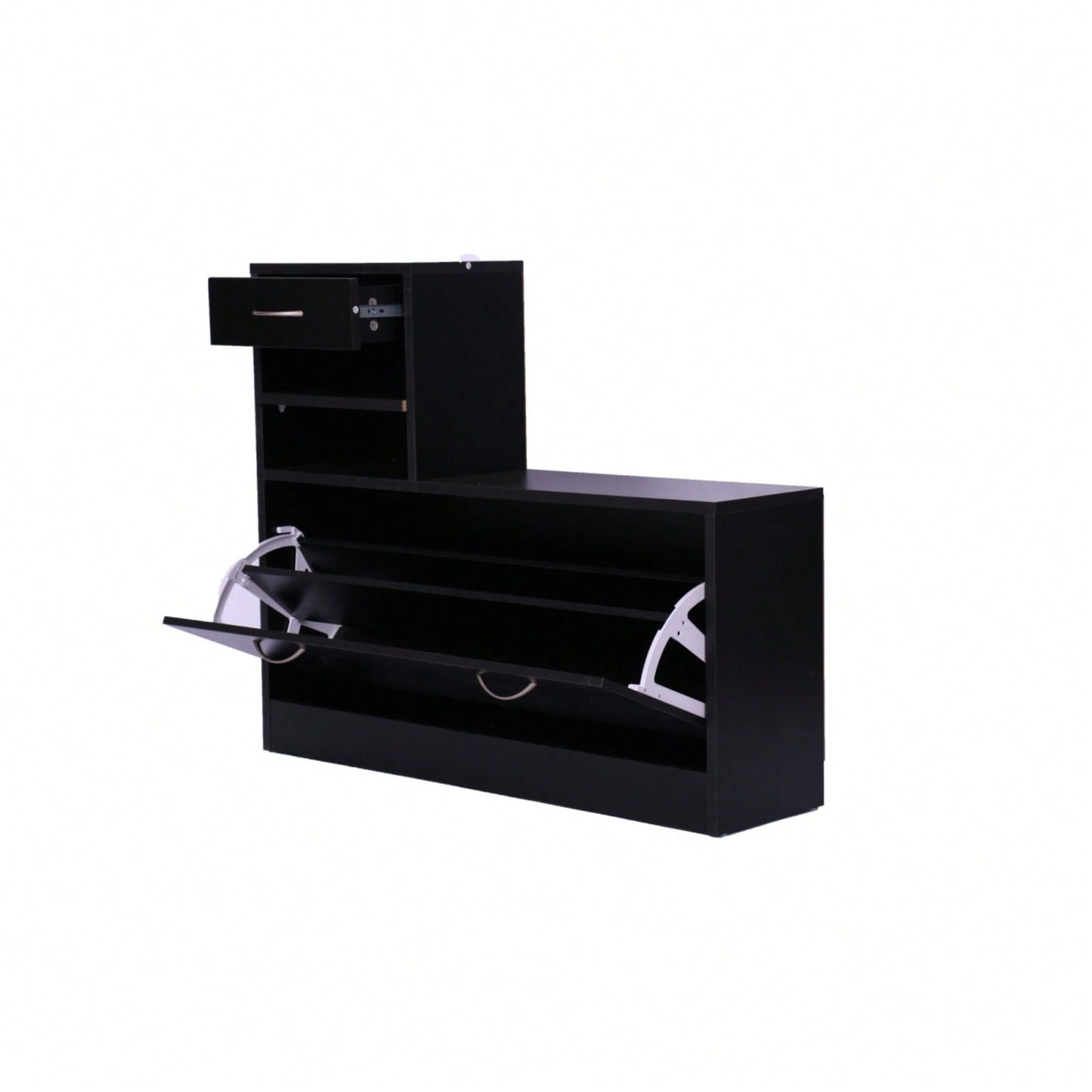 Three In One Combination Gate Cabinet With Shoe Cabinet+Hang Shelf+ Mirror,Black - Strong Structure, Large Storage Space