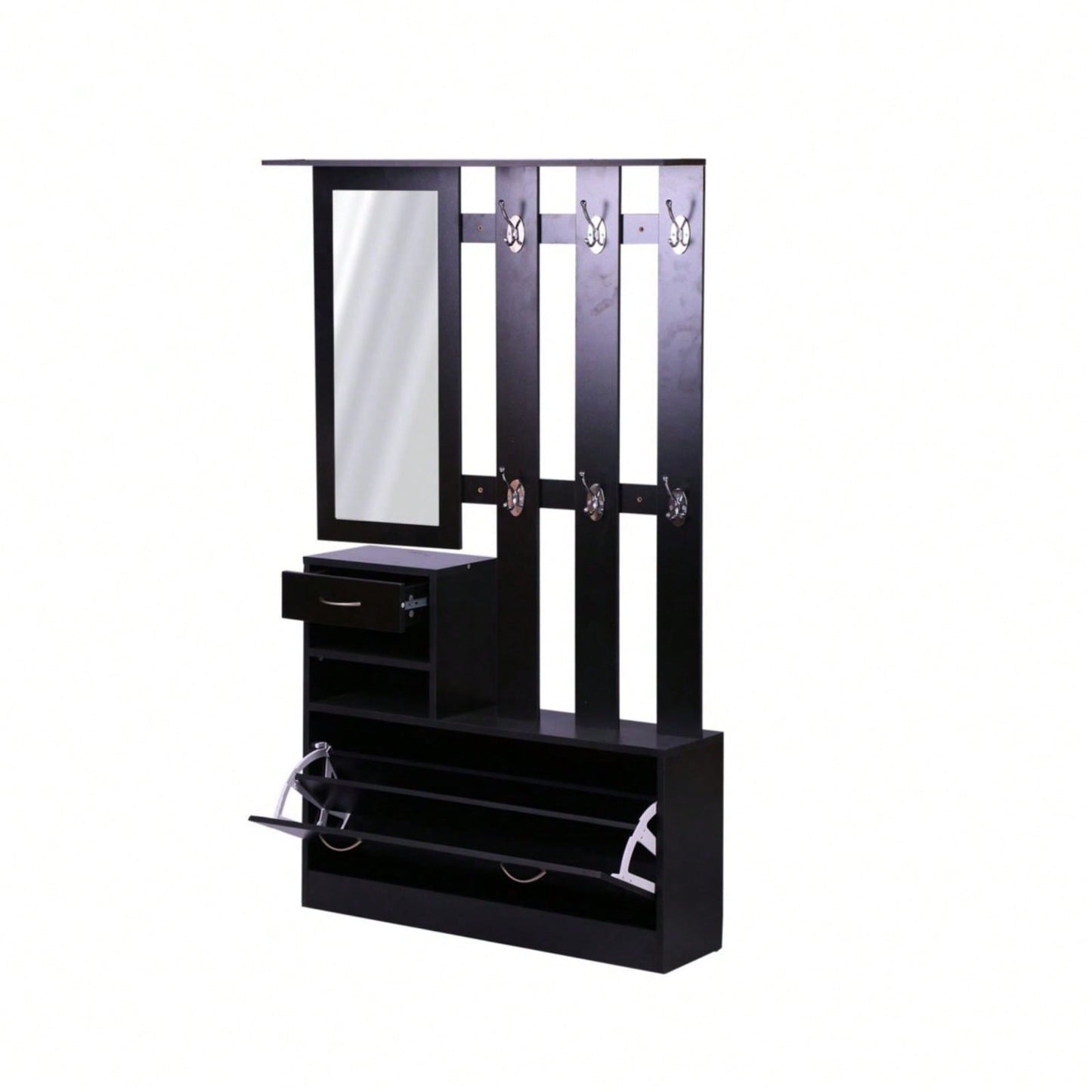 Three In One Combination Gate Cabinet With Shoe Cabinet+Hang Shelf+ Mirror,Black - Strong Structure, Large Storage Space