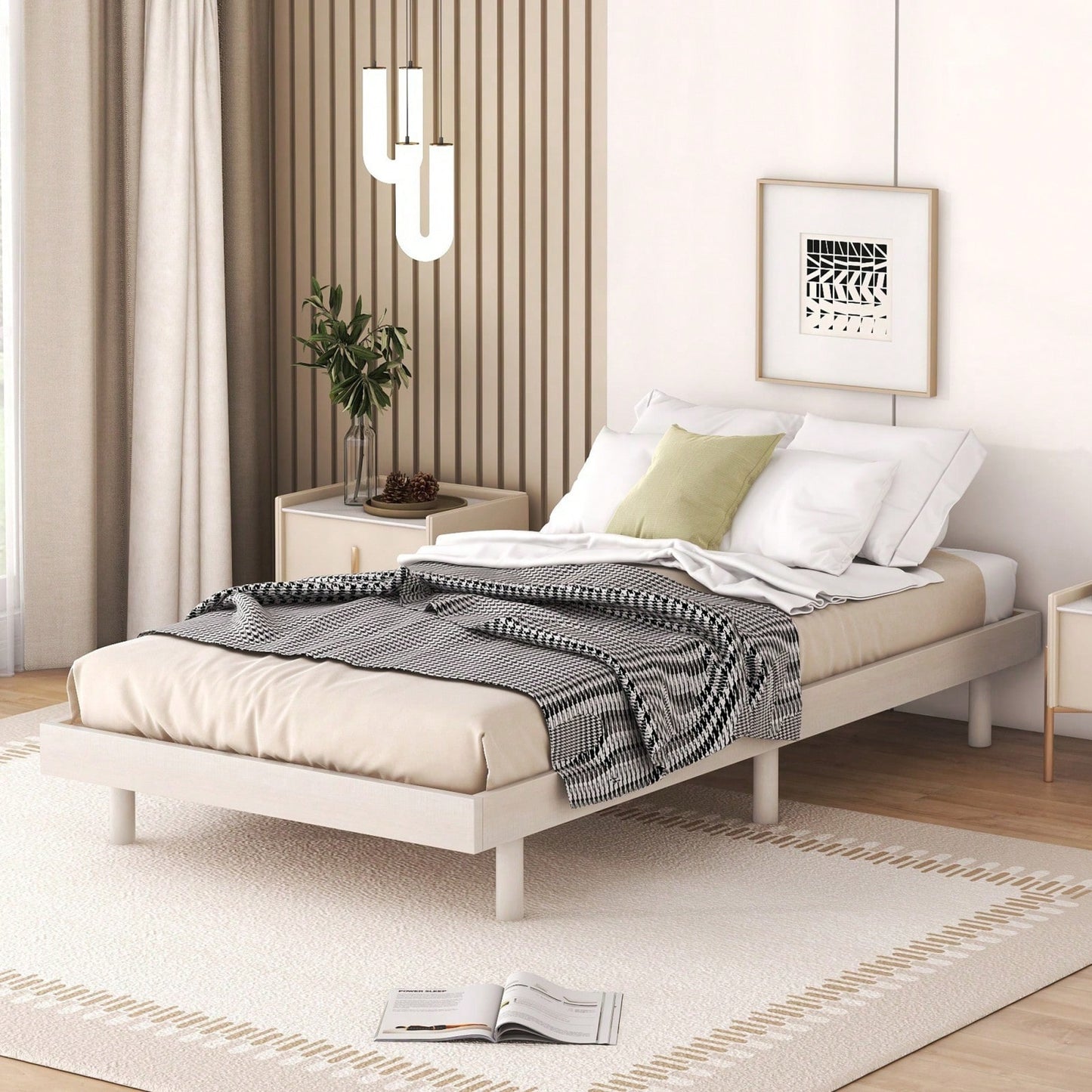 Modern Twin Floating Platform Bed Frame Easy Assembly No Box Spring Needed 77.6L x 40.9W x 10.4H Mattress Not Included