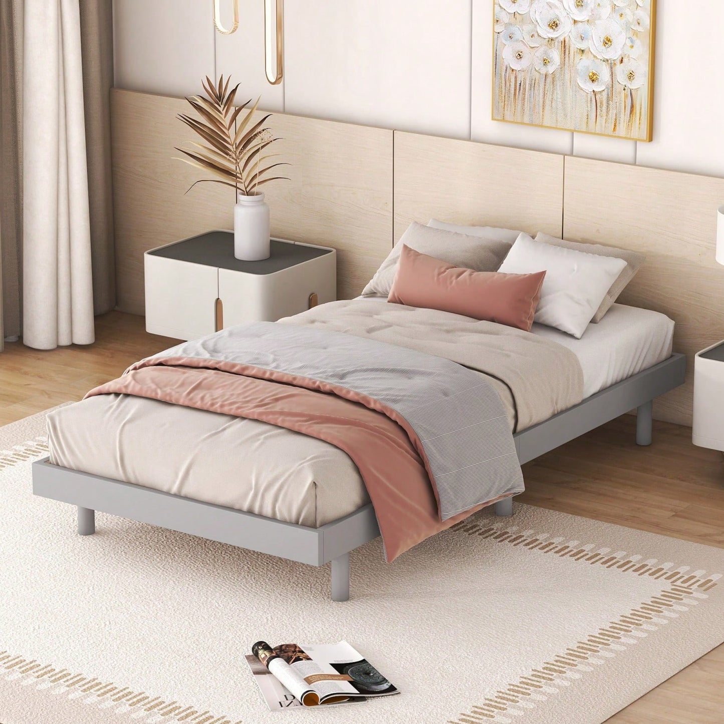 Modern Twin Floating Platform Bed Frame Easy Assembly No Box Spring Needed 77.6L x 40.9W x 10.4H Mattress Not Included