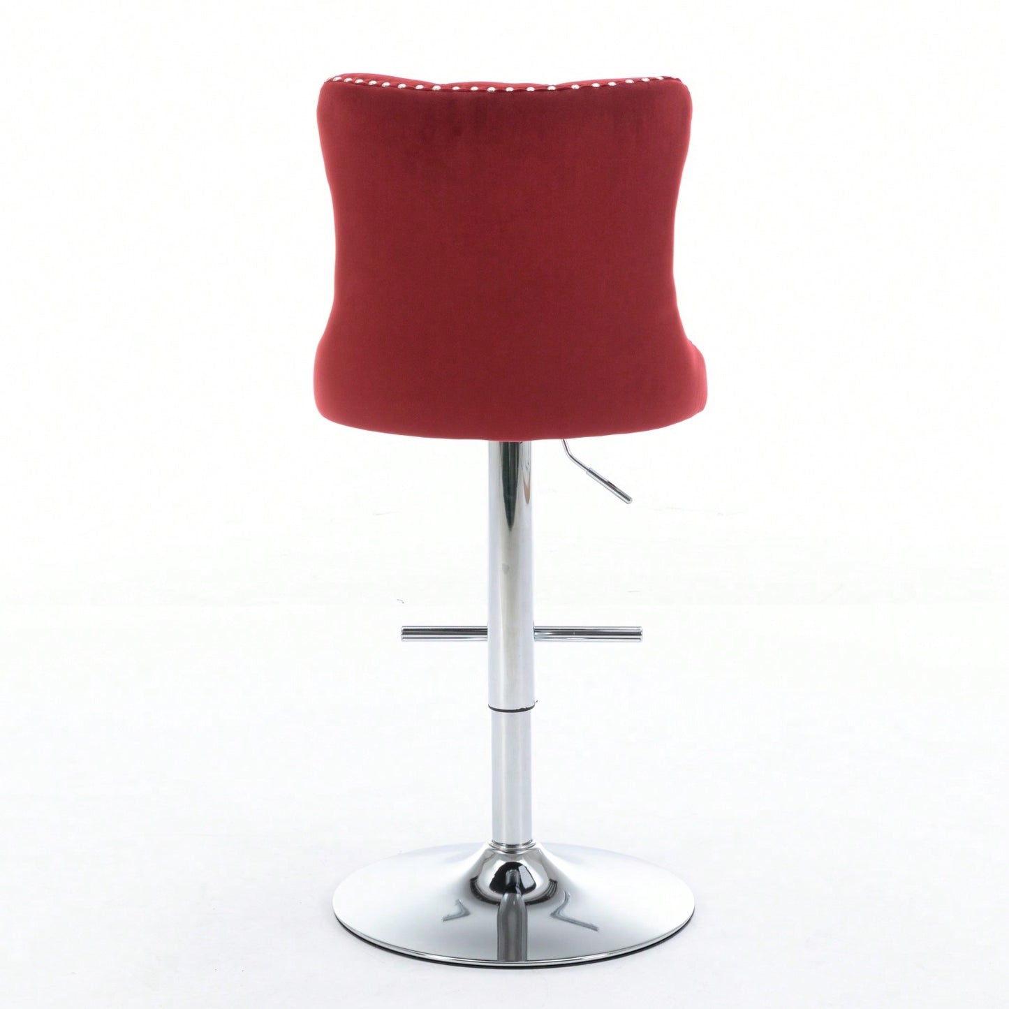 Swivel Velvet Barstools With Backs, Comfortable Tufted Design, Adjustable Seat Height, Chrome Base, Set Of 2, Wine Red/Burgundy