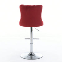 Swivel Velvet Barstools With Backs, Comfortable Tufted Design, Adjustable Seat Height, Chrome Base, Set Of 2, Wine Red/Burgundy