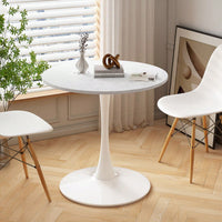 Modern Round White Marble Dining Table with Metal Base for Small Spaces 31.5 Inch Easy to Assemble
