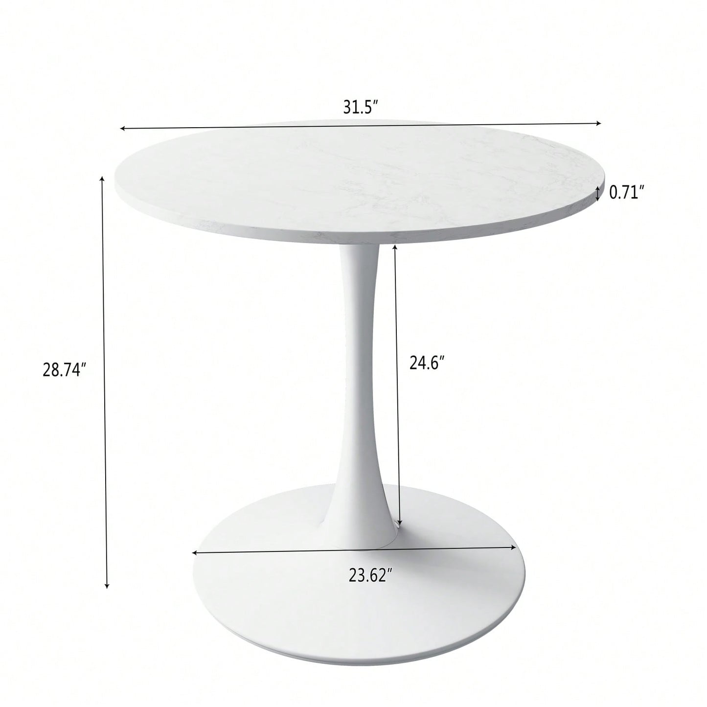Modern Round White Marble Dining Table with Metal Base for Small Spaces 31.5 Inch Easy to Assemble