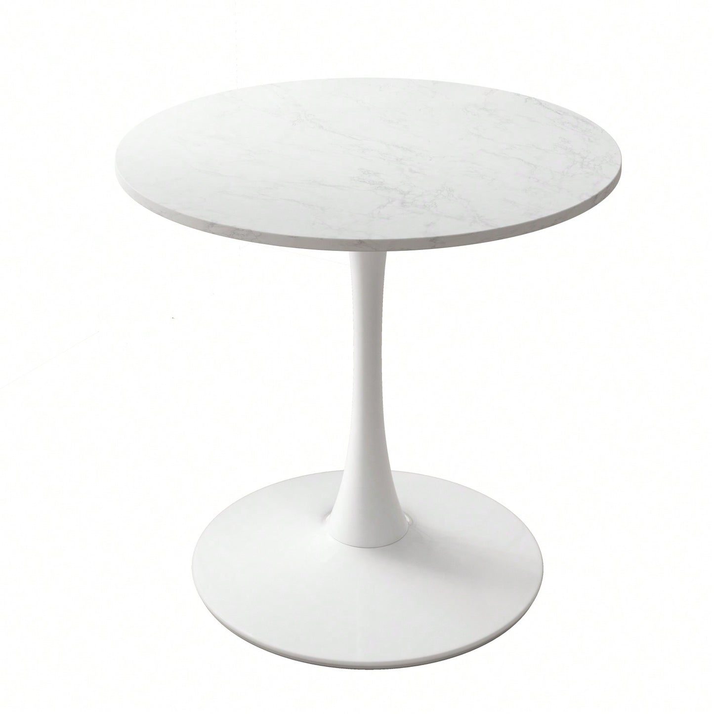 Modern Round White Marble Dining Table with Metal Base for Small Spaces 31.5 Inch Easy to Assemble
