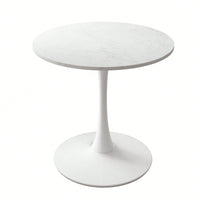 Modern Round White Marble Dining Table with Metal Base for Small Spaces 31.5 Inch Easy to Assemble