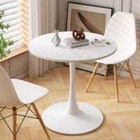 Modern Round White Marble Dining Table with Metal Base for Small Spaces 31.5 Inch Easy to Assemble
