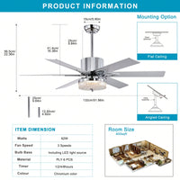 Sleek Modern Ceiling Fan with Remote LED Light 6 Blades Reversible 3 Speed Quiet Motor for Indoor Use Energy Efficient
