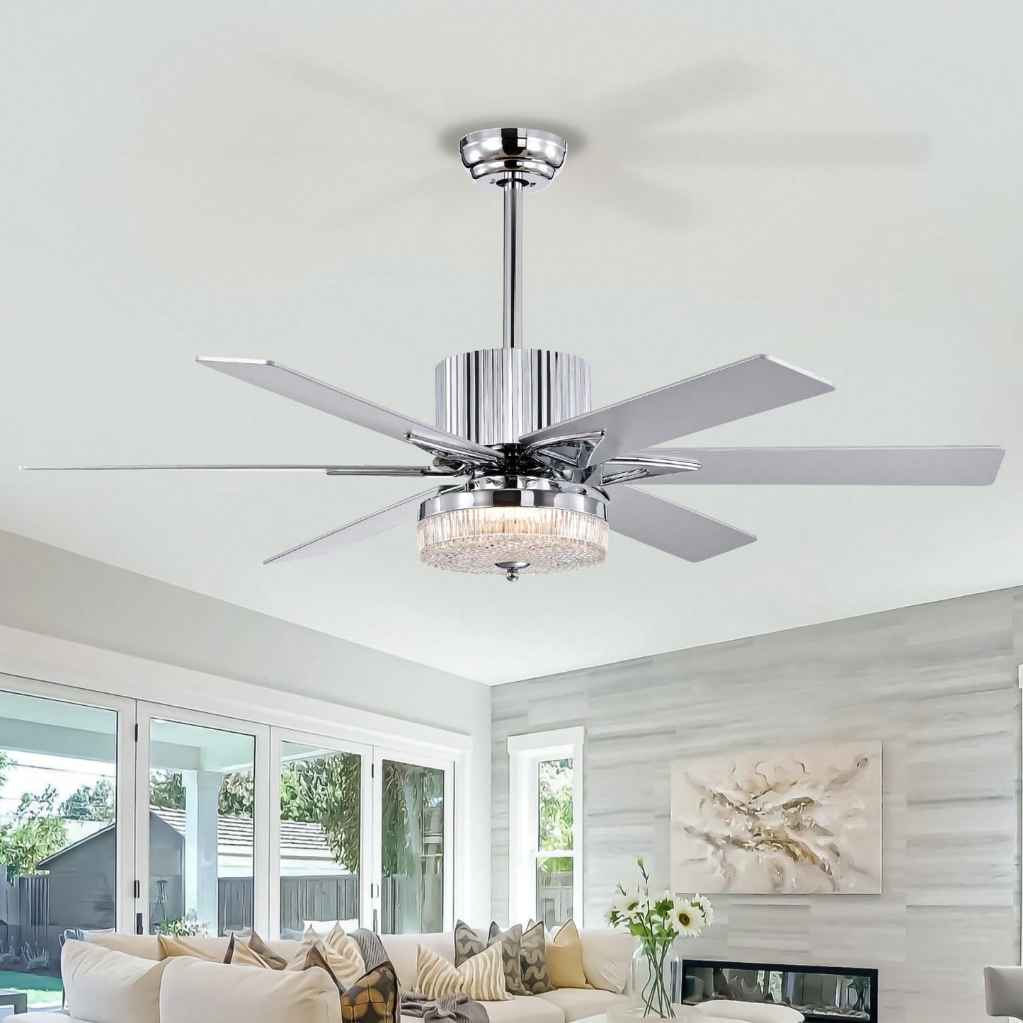 Sleek Modern Ceiling Fan with Remote LED Light 6 Blades Reversible 3 Speed Quiet Motor for Indoor Use Energy Efficient