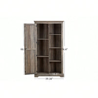 Rustic Barn Door Tall Storage Cabinet with Shelves and Drawers Gray Wash Multi-Purpose Kitchen Organizer 39.37x15.75x74.4