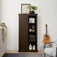 Rustic Barn Door Tall Storage Cabinet with Shelves and Drawers Gray Wash Multi-Purpose Kitchen Organizer 39.37x15.75x74.4