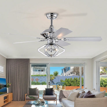 Modern 52" Dual Wood 5-Blade Crystal Ceiling Fan With Remote For Quiet And Powerful Airflow