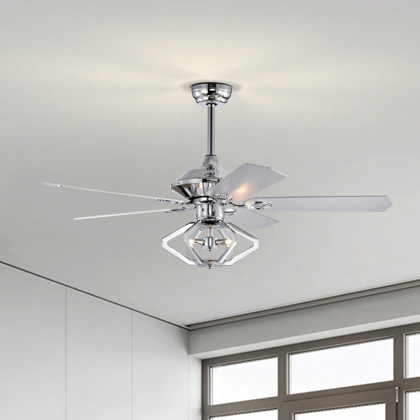 Modern 52" Dual Wood 5-Blade Crystal Ceiling Fan With Remote For Quiet And Powerful Airflow
