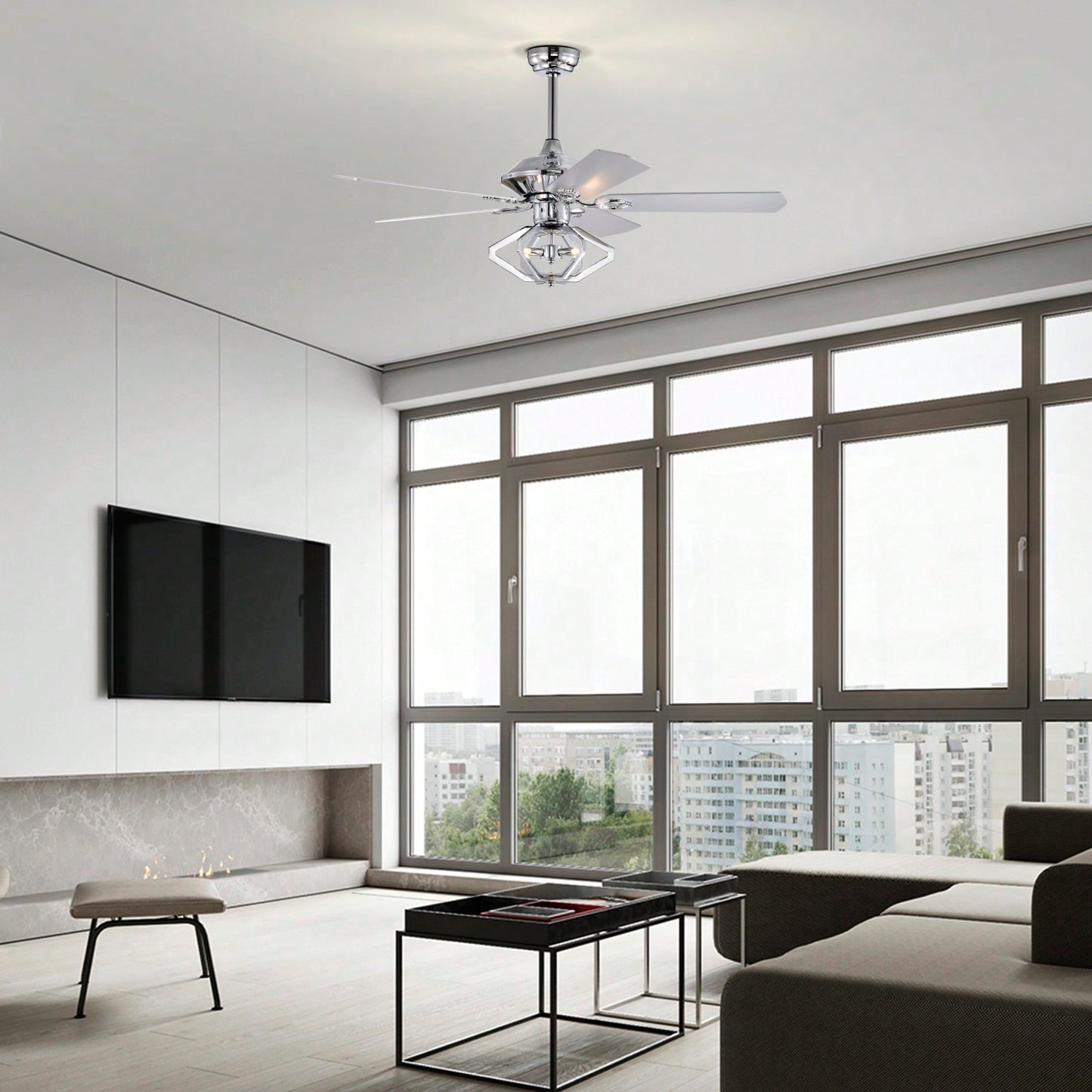 Modern 52" Dual Wood 5-Blade Crystal Ceiling Fan With Remote For Quiet And Powerful Airflow