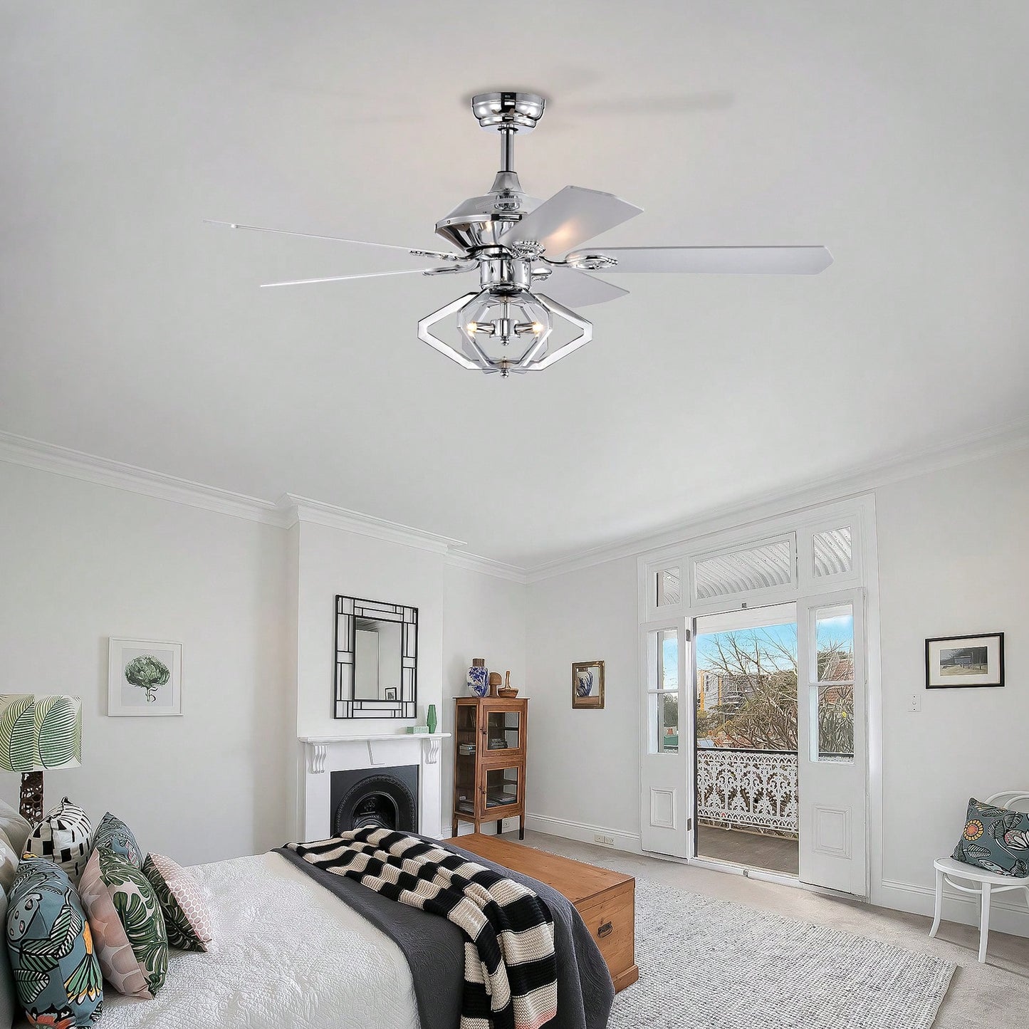 Modern 52" Dual Wood 5-Blade Crystal Ceiling Fan With Remote For Quiet And Powerful Airflow