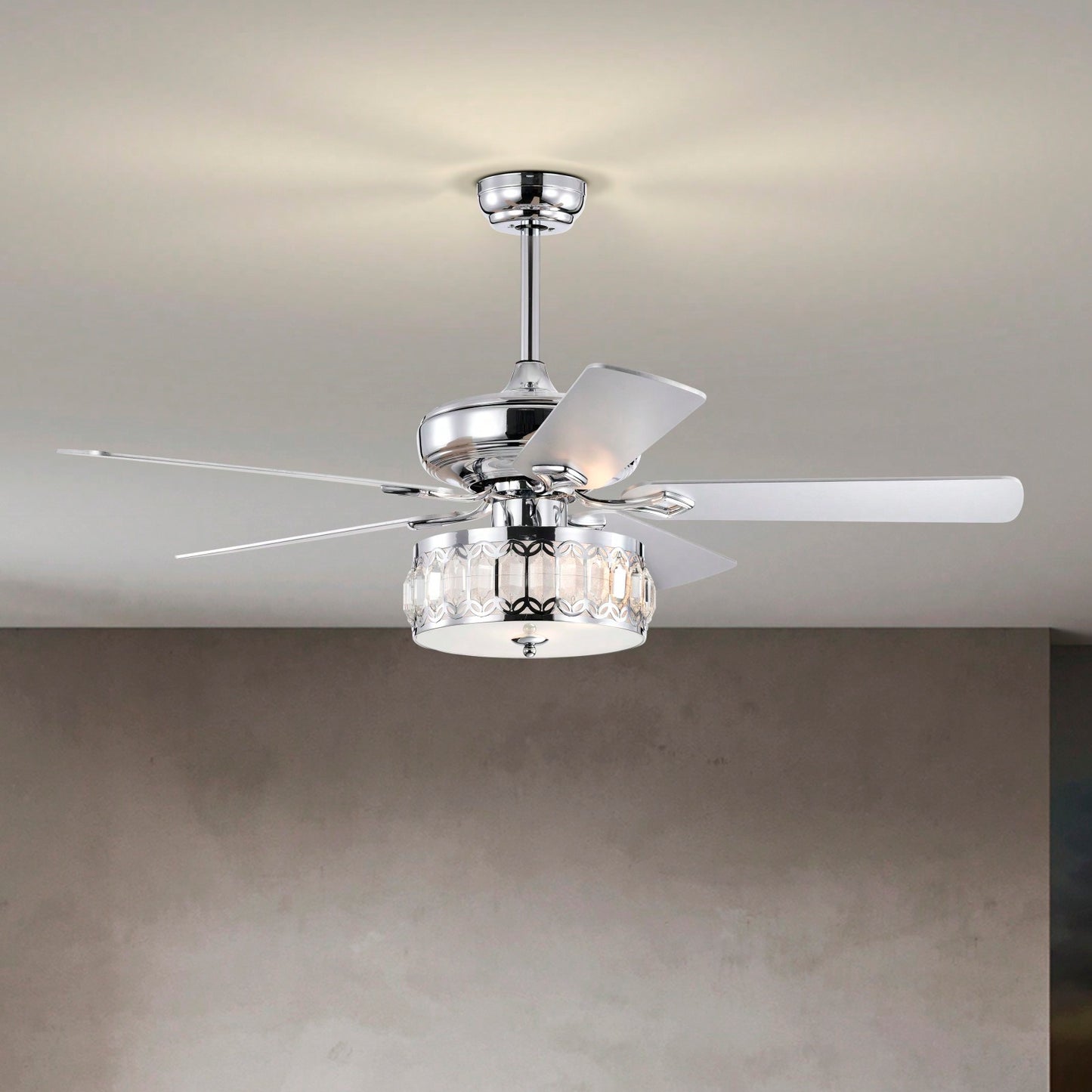 52 Inch Chrome Ceiling Fan with Remote 3 Lights Rustic Industrial Design for Home Kitchen Living Room 3 Speed Quiet Motor Reversible Blades