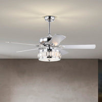 52 Inch Chrome Ceiling Fan with Remote 3 Lights Rustic Industrial Design for Home Kitchen Living Room 3 Speed Quiet Motor Reversible Blades