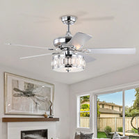 52 Inch Chrome Ceiling Fan with Remote 3 Lights Rustic Industrial Design for Home Kitchen Living Room 3 Speed Quiet Motor Reversible Blades