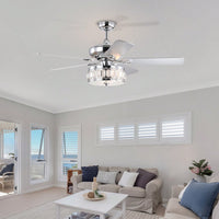 52 Inch Chrome Ceiling Fan with Remote 3 Lights Rustic Industrial Design for Home Kitchen Living Room 3 Speed Quiet Motor Reversible Blades