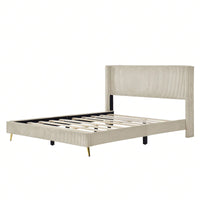 Queen Size Corduroy Platform Bed With Metal Legs,Upholstered Headboard, Sturdy Support, Easy Assembly - Modern And Timeless Design