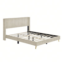 Queen Size Corduroy Platform Bed With Metal Legs,Upholstered Headboard, Sturdy Support, Easy Assembly - Modern And Timeless Design