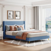Queen Size Corduroy Platform Bed With Metal Legs,Upholstered Headboard, Sturdy Support, Easy Assembly - Modern And Timeless Design