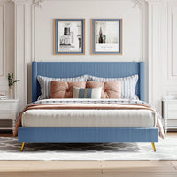 Queen Size Corduroy Platform Bed With Metal Legs,Upholstered Headboard, Sturdy Support, Easy Assembly - Modern And Timeless Design