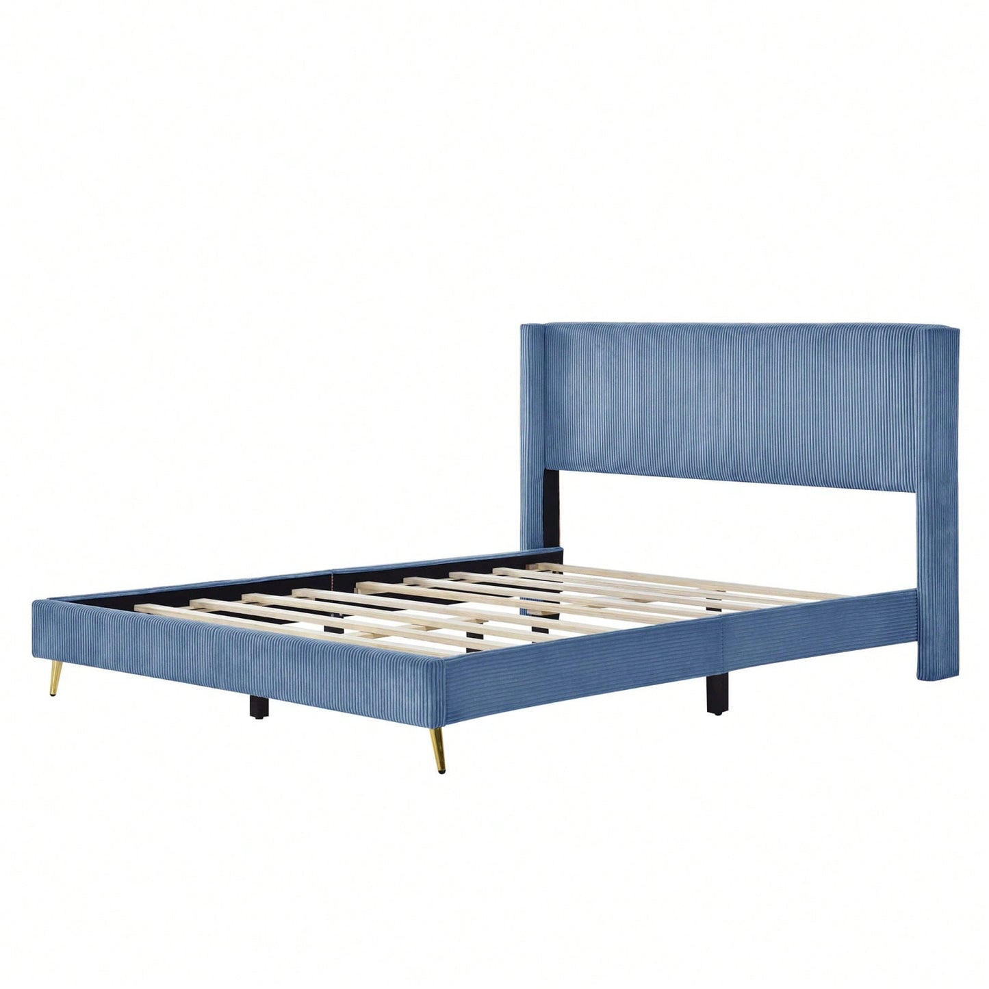 Queen Size Corduroy Platform Bed With Metal Legs,Upholstered Headboard, Sturdy Support, Easy Assembly - Modern And Timeless Design