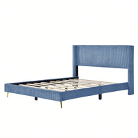 Queen Size Corduroy Platform Bed With Metal Legs,Upholstered Headboard, Sturdy Support, Easy Assembly - Modern And Timeless Design