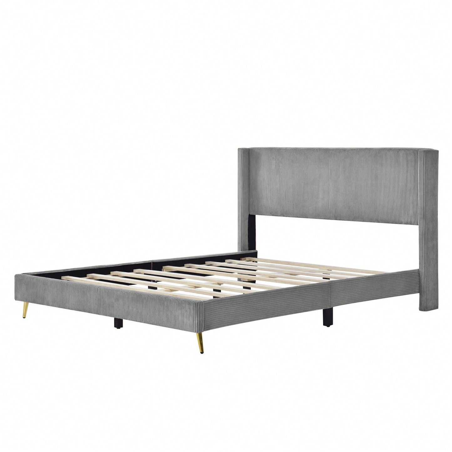 Queen Size Corduroy Platform Bed With Metal Legs,Upholstered Headboard, Sturdy Support, Easy Assembly - Modern And Timeless Design