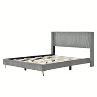Queen Size Corduroy Platform Bed With Metal Legs,Upholstered Headboard, Sturdy Support, Easy Assembly - Modern And Timeless Design