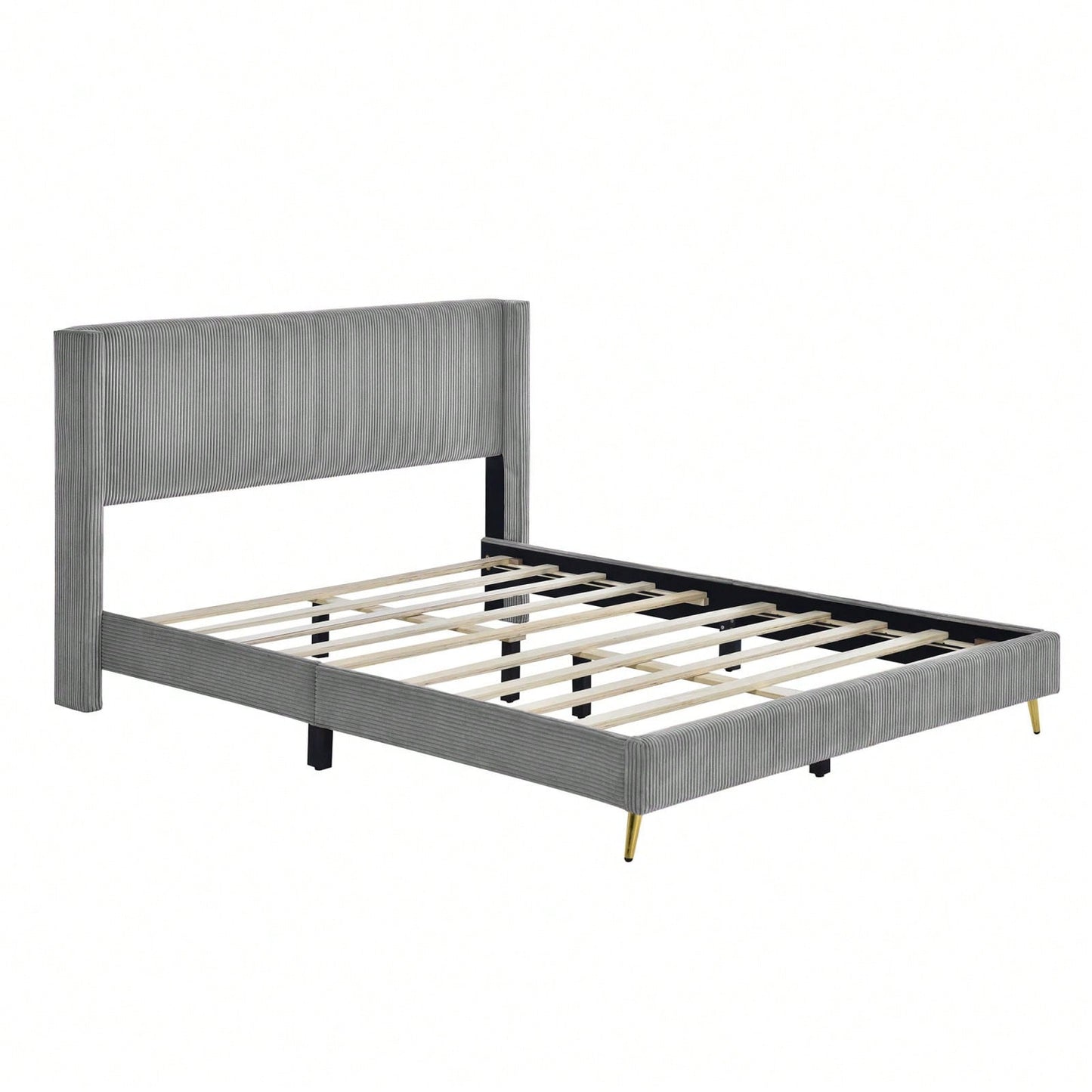 Queen Size Corduroy Platform Bed With Metal Legs,Upholstered Headboard, Sturdy Support, Easy Assembly - Modern And Timeless Design
