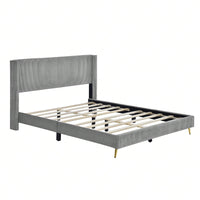 Queen Size Corduroy Platform Bed With Metal Legs,Upholstered Headboard, Sturdy Support, Easy Assembly - Modern And Timeless Design