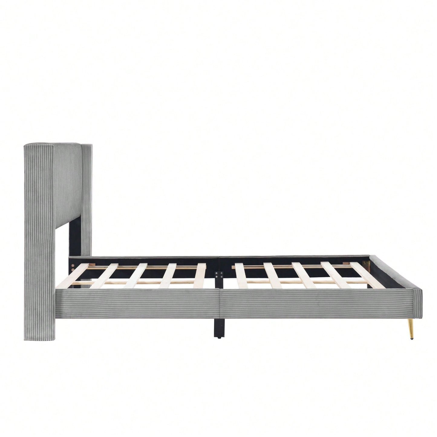 Queen Size Corduroy Platform Bed With Metal Legs,Upholstered Headboard, Sturdy Support, Easy Assembly - Modern And Timeless Design