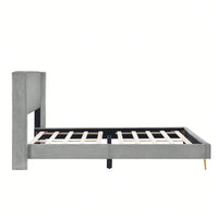 Queen Size Corduroy Platform Bed With Metal Legs,Upholstered Headboard, Sturdy Support, Easy Assembly - Modern And Timeless Design